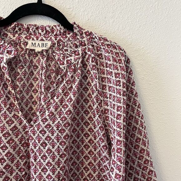 M.A.B.E Women's Blouse Size XS Cotton Viti Printed Top Whimsical Cottage Boho - Picture 4 of 15
